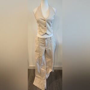 Zara Beige Women's Boot Cut Pants & Vest Set